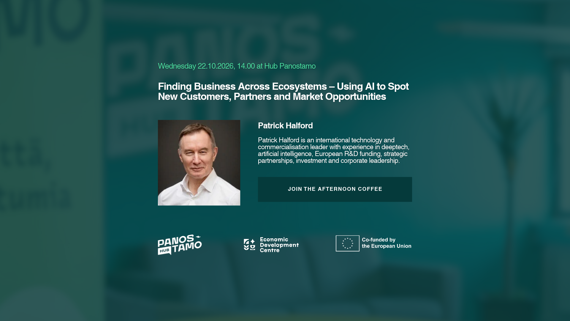 Hub Panostamo afternoon coffee with Patrick Halford: Finding Business Across Ecosystems